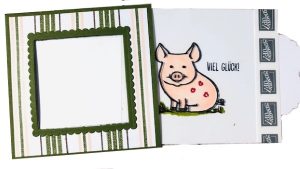 Karte mit Glücksschweinchen Zauberkarte basteln