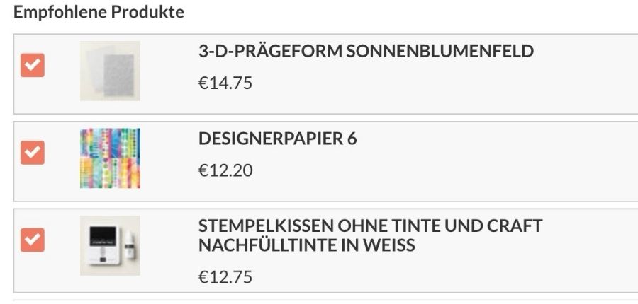 Verwendete Produkte für die Technik-Karte mit dem 3D-Prägefolder Sonnenblumenfeld