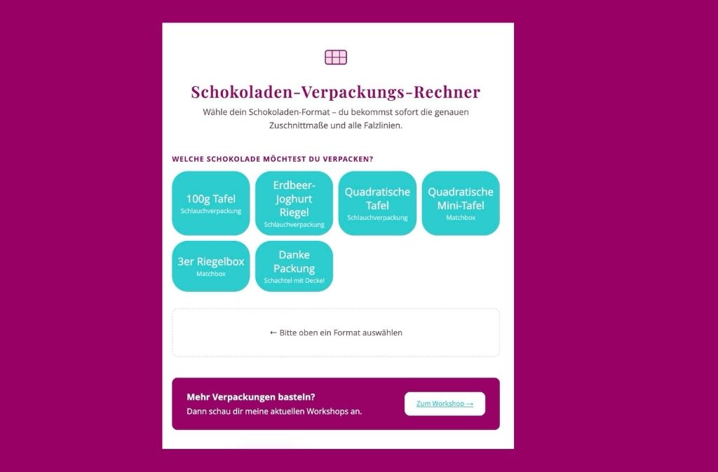 Schokolade verpacken, Maße und Falzlinien