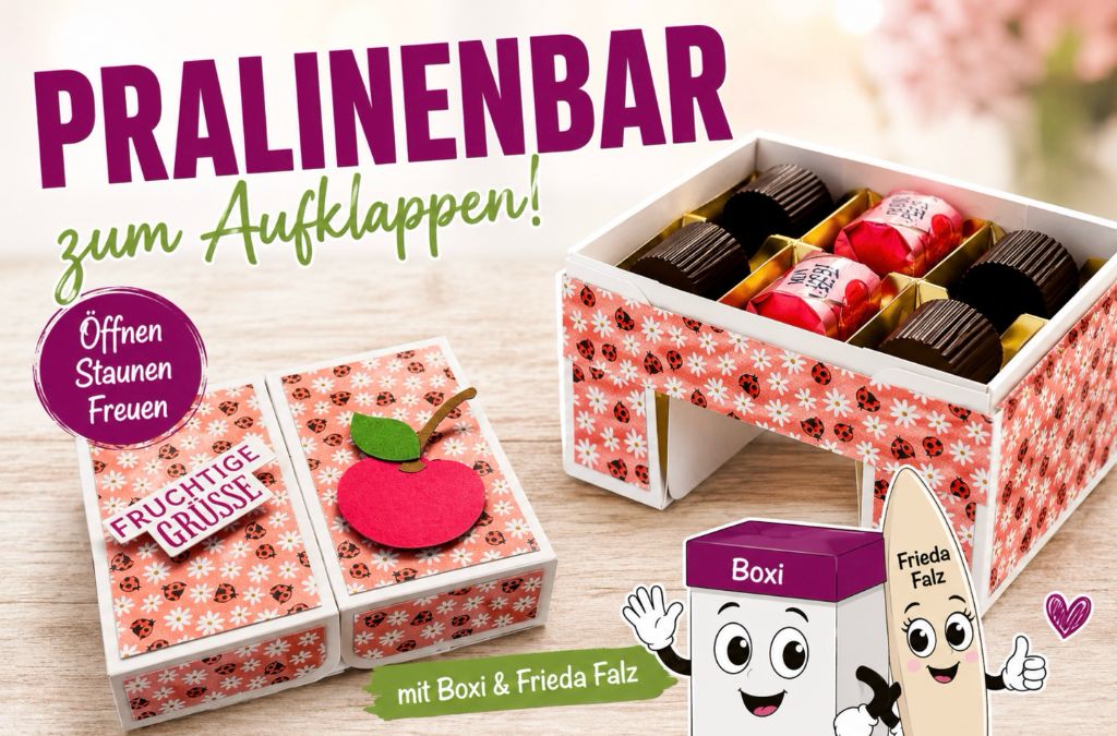 Pralinen verpacken - Klappbox basteln als Pralinenbar
