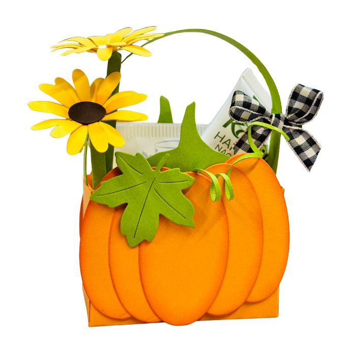 Herbstliche Verpackung: Kürbis Körbchen basteln mit Sonnenblumen