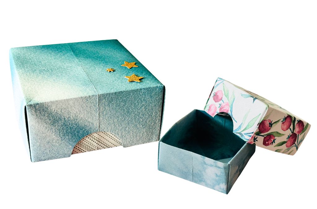 Geschenkbox mit Deckel basteln , eine Origamifaltung